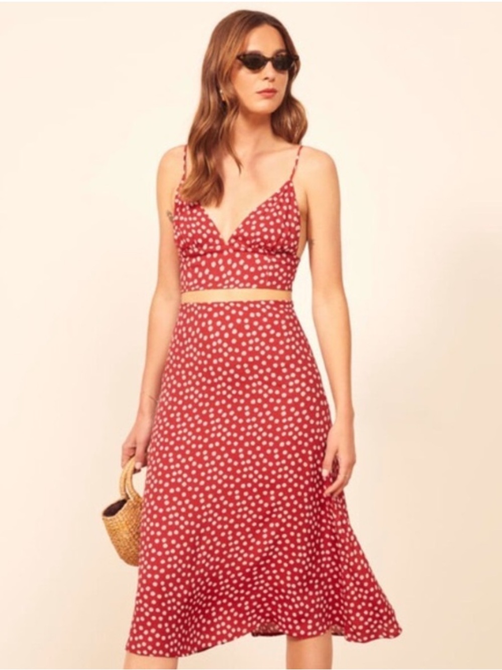 Reformation Red Polka Dot Skirt Set